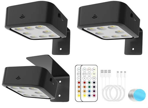 3 Pack Picture Lights for Wall, 13 RGB Color Rechargeable Battery Operated wall lights, Picture Frame lights with 3 Lighting Modes, Wireless Magnetic Painting Light with Remote Control Timer (BLACK)