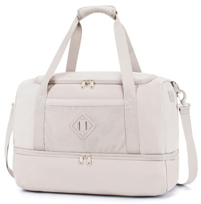 WANDF Reisetasche Damen Handgepäck Tasche für Easyjet Handgepäck 45x36x20, Sporttasche Groß mit Schuhfach & Nassfach Weekender Travel Duffle Bag für Damen und Herren für Flugzeug Reise Gym (Beige)