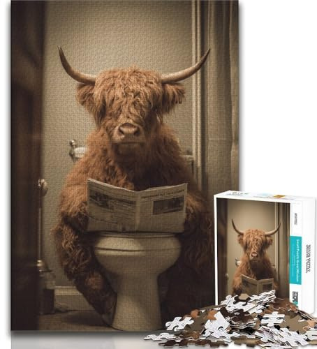 Yak im Badezimmer-Puzzle für Erwachsene, 1000 Teile, Stressabbau, Staycation-Zeitvertreib, mit passendem Poster und Quizblatt, 38x26cm