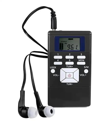 Western Gadget® Mini Portable FM Radio with Earphones, Pocket Size Digital Stereo Receiver 60-108MHz, DSP Tuning, Memory Function, LCD Display & Key Lock for Walking, Jogging, Gym, Events - Black