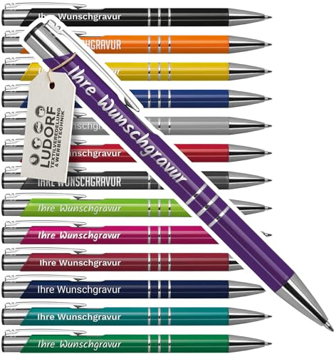#teamludorf 25x DELTA UNI LACKIERT Metall-Kugelschreiber mit Wunsch-Gravur - Personalisierte Kulis - Stift mit Namen - 16 Farben & 20 Schriftarten - 25 Stück - MIX