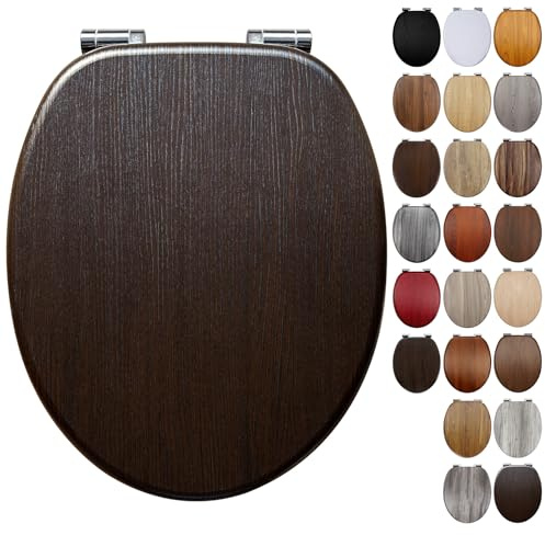Dark Brown Wood Soft Close Toilet Seat, Oval MDF Toilet Seat Wooden with Adjustable Solid Zinc Alloy Hinges