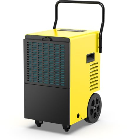 DAHTEC Industrial Dehumidifier 50 L/Day, 7 L Water Tank & Drain | Commercial Dehumidifier for Basements, Garages and Building Sites up to 150 m²/380 m³, Auto Defrost, 24Hr Timer & Wheels