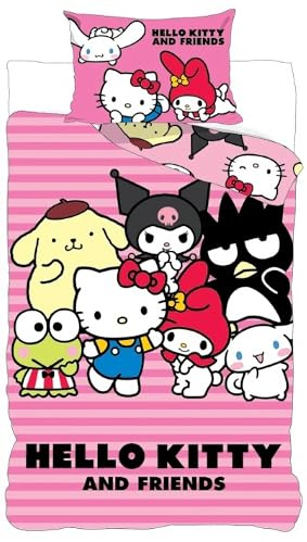 Hello Kitty & Friends Bettwäsche 135x200+80x80 – Wendebettwäsche | Offiziell lizenziert | Sanrio | 135x200+80x80 cm | Mädchen | Geschenk | BrandMac | Einzelbett