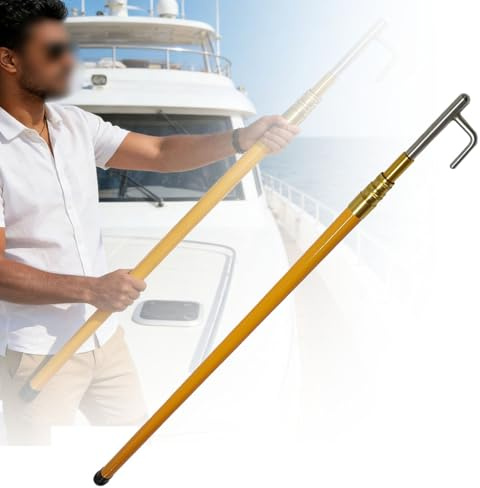Teleskop-Bootshakenstange – 4 M, 5 M, 6 M, 8 M, Strukturierter, Rutschfester Griff + Edelstahlhaken, Drehverschluss, 8-mm-Gewindeanschluss | Festmacher-, Anlege-, Wasserrettungs,6m