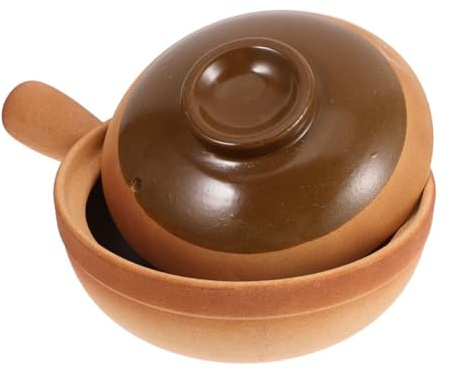 SHINEOFI Olla de Barro Pequeña de 600ml para Cocinar Arroz y Sopa Tapa, Material de Arcilla, Diseño Tradicional, Adecuado para Reuniones Familiares y Uso Versátil