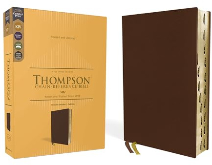 KJV, Thompson Chain-Reference Bible, Genuine Leather, Calfskin, Brown, Red Letter, Thumb Indexed, Comfort Print