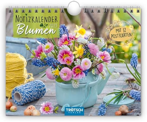 Trötsch Notizkalender Querformat Notizkalender Blumen 2024 - mit 12 Postkarten: Wandkalender Notizkalender