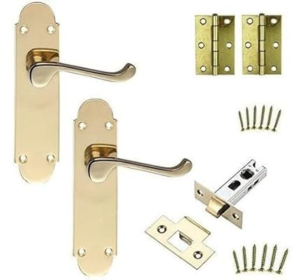 6 x Sets Epsom Style Door Handles with Hinges and Latches - Polished Brass
