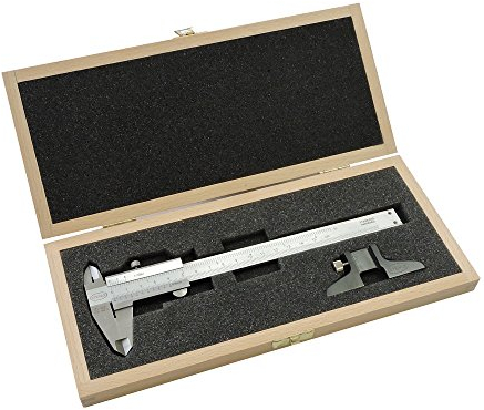 SET 2-tlg STEINLE Messschieber 1102 Analog - STEINLE Analog Messschieber 150 mm - STEINLE Tiefenmessbrücke 75 x 6,5 mm inkl. Holzetui