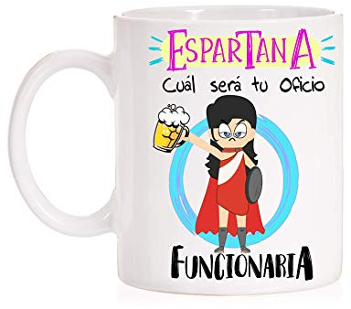 MardeTé Taza Espartanas cual será tu Oficio, Funcionaria. Taza Divertida para opositoras, oposiciones, Estudiante, alumno.