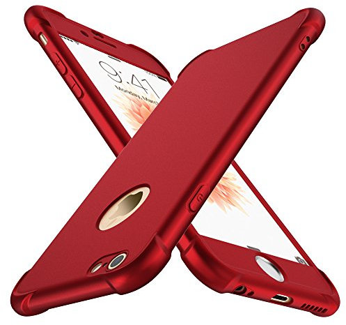 ORETECH Coque Compatible avec iPhone 6 6S, avec 2 x Protecteur D'écran en Verre Trempé Housse Hybride Robuste 2 en 1 Antichoc Ultra Mince Mat Anti Rayures Dur PC TPU Etui pour iPhone 6 6S Case Rouge