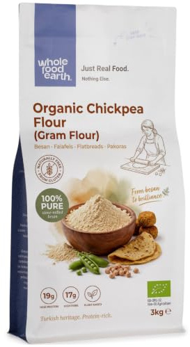 Wholefood Earth Organic Chickpea Flour (Gram Flour) – 3 kg | Vegan | GMO Free | High Fibre | Certified Organic