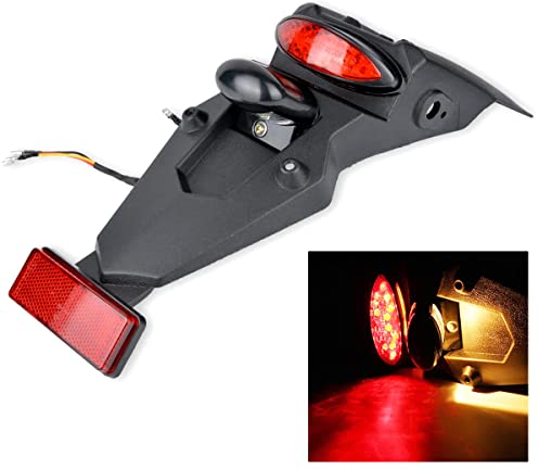 TUINCYN 12V Heckfender Rücklicht Bremslicht Bremslicht Blinker für Offroad Motorrad Motocross Dirt Bike, Schwarz Shell ROT Linse (1er Pack)