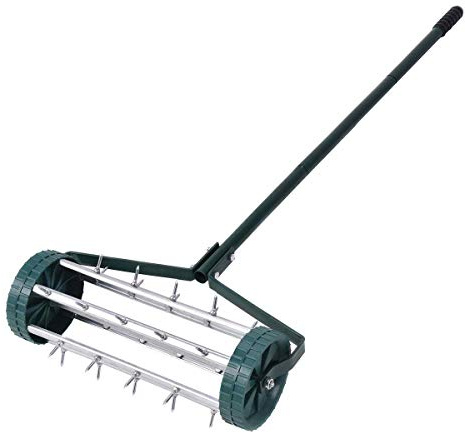 GOPLUS Rollrasenlüfter 18-Zoll-Garten-Yard-Dreh-Drück Tine Heavy Duty Spike Bodendurchlüftung, 5-in Griff Silber