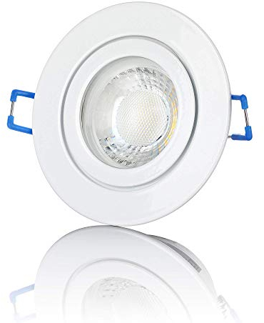 lambado® Premium LED Spot IP44 Flach Weiß - Hell & Sparsam inkl. 230V 5W Strahler neutralweiß dimmbar - Moderne Beleuchtung durch zeitlose Bad-Einbaustrahler/Deckenstrahler für Außen