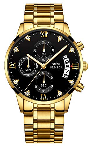 DREAMING Q&P Stainless Steel Men's Wrist Watches Chronograph Mutifunctional Crystal Wristwatch for Man with Date Calendar
