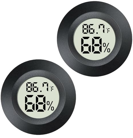 Meggsi 2 Pack Mini Digital Hygrometer Gauge Indoor Thermometer, LCD Monitor Temperature Outdoor Humidity Meter for Greenhouse Jars Incubators Guitar Case, Fahrenheit (℉) or Celsius(℃)