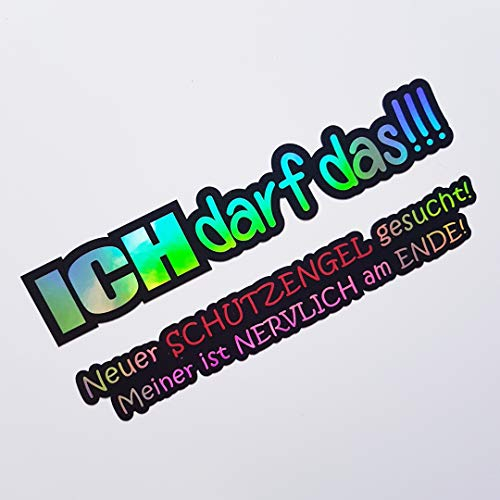folien-zentrum - Sticker Set Ich darf das 18x3cm - Schutzengel 18x2,5cm - Farbwechsel Schwarz - hochwertiger Aufkleber Auto Tuning - OEM & JDM Autosticker - Lustige Sprüche für Auto - Autoaufkleber