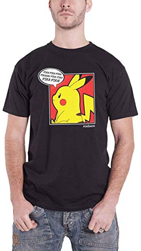 Pokemon Pika Pop Homme T-Shirt Manches Courtes Noir L, 100% Coton, Regular/Coupe Standard