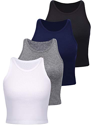 4 Pieces Basic Crop Tank Tops Women Racerback Crop Tops Cotton Sport Crop Tops for Girls Lady Daily Wearing