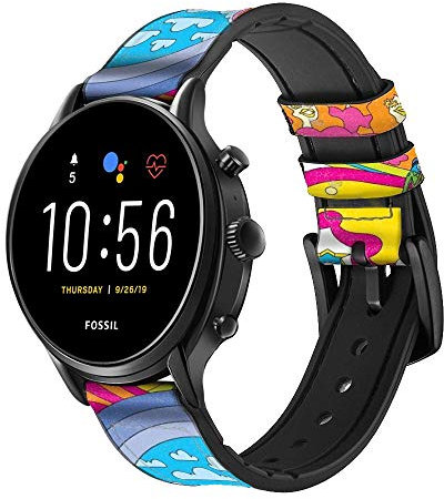 Innovedesire Hippie Art Cinturino in Pelle Smartwatch per Fossil Womens Gen 5E, Womens Gen 4, Hybrid Smartwatch HR Charter Taglia (18mm)
