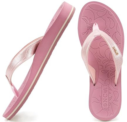 ONCAI Tongs Femmes,Yoga Mat Anti-dérapant Tongs mode Sandales Plage d'été Pantoufles avec soutien de la voûte plantaire Semelles Eva légères Couleur Rose Taille 43