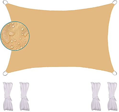 FFDL Imperméable Voile d'ombrage 4X8M, Imprégné Toile d'Ombrage Imperméable Insipide Compris Corde de Fixation Différentes Tailles pour Jardin Jaune Sable