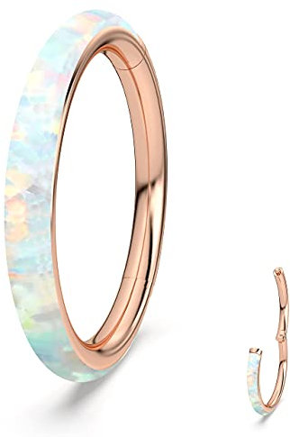 AVNIS Anneaux hélix pour femme - Acier inoxydable avec opale blanche - 16 g - Anneau de nez moderne et élégant, Acier inoxydable