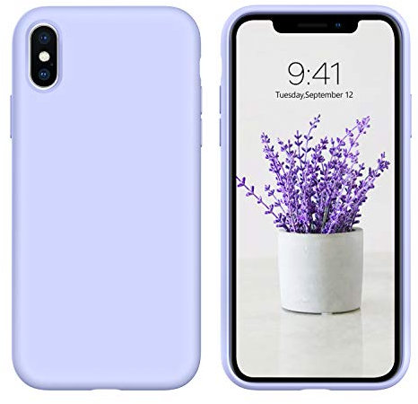 DUEDUE Coque pour iPhone X/XS, Silicone Militaire Antichoc, Doublure Coque de Téléphone pour iPhone X/XS Protection Ecran Intégrale, Toucher Confortable Anti Rayures Etui pour iPhone X/XS,Mauve