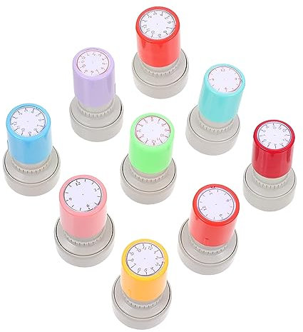 Milisten 9 STK Uhrenstempel Unterrichtszeit Uhr Stempel Zur Kartenherstellung Selbstfärbende Lehrerstempel -lehruhr Urlaub Party Gefälligkeiten Uhrform Briefmarke Abs Kind Geprägt