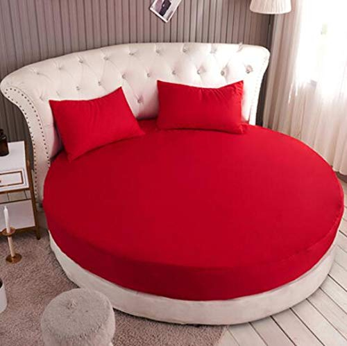 KXCAQ 3 STÜCKE Einfarbig Baumwolle Rund Spannbettlaken Set Rund Bettlaken Bettwäsche Set Matratzenauflage 200cm 220cm Durchmesser2.0M rot