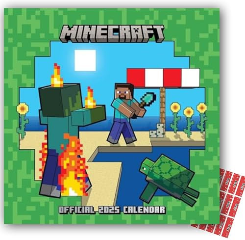 Minecraft Calendar 2026 Square Wall Calendar Gaming Gift Present with Free Organising Stickers Included