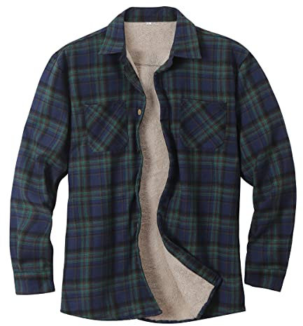 Minetom Chemises Homme en Flanelle Chemises À Carreaux Manches Longues Chemise Chaude De Bucheron Bouton Chemise Sherp Veste H Vert L