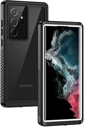Lanhiem für Samsung S22 Ultra Hülle IP68 Wasserdicht Stoßfest | Handyhülle 360 Grad Ganzkörper, Staubdicht Schneefest Outdoor Panzerhülle, mit Eingebautem Displayschutz, Weiß