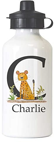Tigerlilyprints Cheetah Personalised Water Bottle UK, Girls Boys School Drinks Bottle, Back to School, Name on a Bottle, Initial Water Bottles.