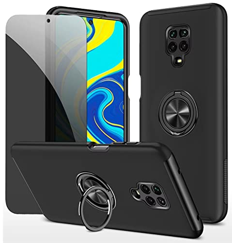Dechyi Sichtschutz hülle für Redmi Note 9 Pro/Redmi Note 9s Schwarz Handyhülle mit Anti-Spähen Displayschutzfolie mit Ringhalterung stoßfest, Kratzfest strapazierfähig Schutzhülle