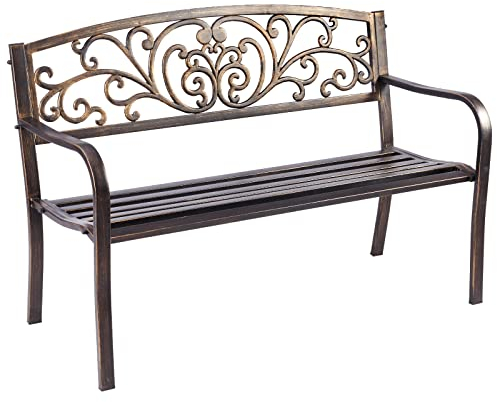 GIANTEX Gartenbank 2 Sitzer, Parkbank aus Gusseisen, Eisenbank bis 280 kg belastbar, Terrassenbank Ruhebank mit Rücken- & Armlehnen, Sitzbank für Garten, Balkon, Terrasse, 126x60x85cm (Bronze)