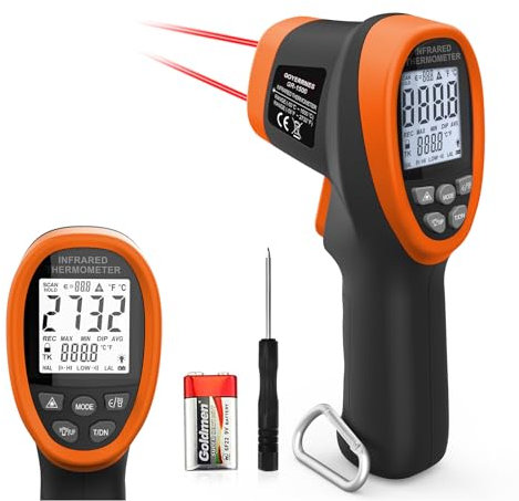 Infrared Thermometer Non-Contact High Temp Industrial Laser Pyrometer, IR Temperature Gauge -58℉ ~ 2732℉ (-50℃-1500℃)Adjustable Emissivity for Metal Melting Furnace Forge Furnace Tester【NOT for Human】