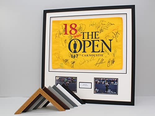 Personalised Flag Display Frame, with text box and two photographs. Perfect for Golf Flags. Handmade by art@home in the UK. (Black, Black Mount)