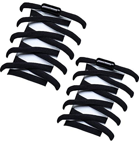 SIDOUEN (2 Paar) Elastische Gummi Schnürsenkel ,Schnellschnürsystem mit hochwertigem Metallkapsel Lock-Verschluss,ohne binden ,mit Kapseln für Sneaker, Laufschuhe, Sporschuhe.(dejn3204 Schwarz*2)