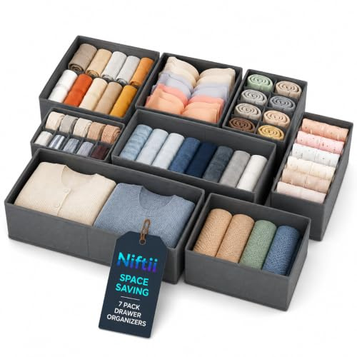 Niftii Underwear Organiser | Drawer Organiser Clothes 7 Pack Dividers Set | REMOVABLE PANELS: wardrobe · foldable · socks storage · bras · bedroom · baby · cosmetics · separators
