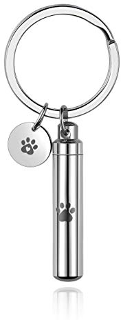 JSDDE Personalisierte Asche Urne Schlüsselanhänger mit Gravur Hund Pfote Urne Flasche Schlüsselanhänger Memorial Hund Katze Haustier Erinnerung Schmuck (Silber)