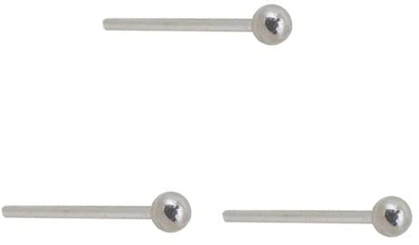 3 x gerade Nasenstecker aus 925er-Sterlingsilber mit Kugel von 2 mm, dünn mit Stabstärke 0,6 mm
