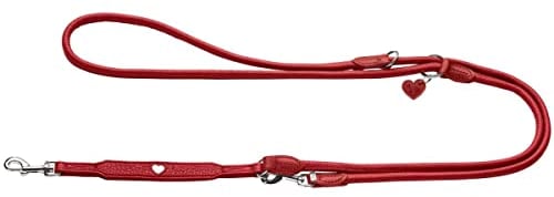 HUNTER Verstellbare Hundeführleine Round & Soft Love, Farbe: rot, weiches Rindnappaleder, rundgelegt, 3-fache Verstellmöglichkeit, eingenähtes Herz, Handarbeit, Made in Germany, Größe: 6/200