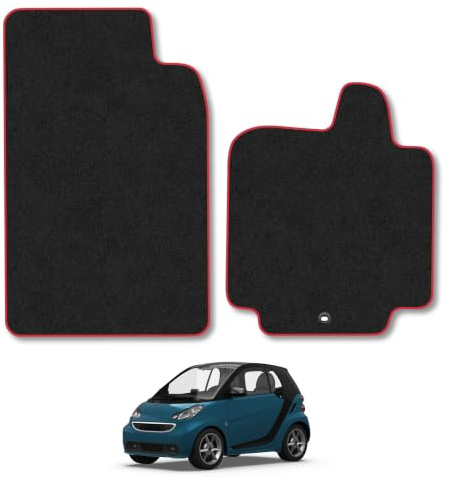 Smart Fortwo (2007-2014) Carpet Car Mats | Red Edge Trim Tailored Fit Floor Mats Full Coverage Protection Accessories Easy Clean Anti Slip Made in the UK