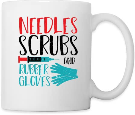 DesignsByJnk5 Tasse Unisex Arzt | Needles Scrubs And Rubber Gloves Kaffeetasse Arzt Spruch | Nadel lustige Sprüche Keramik Tasse Geschenkidee Arzt