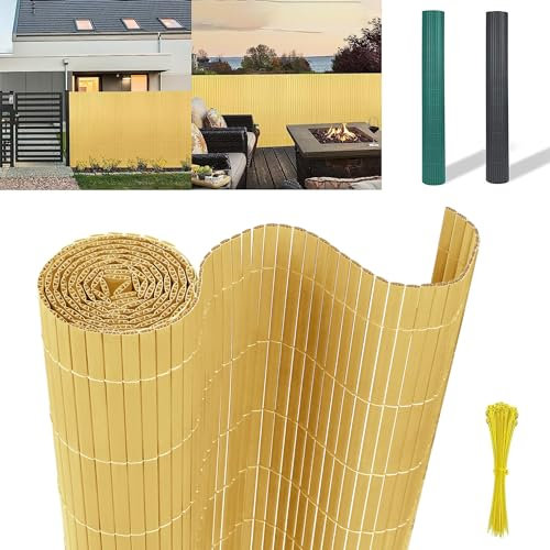 YZNAHRE PVC Sichtschutzmatte Balkon Sichtschutz mit Kabelbindern, 120x500cm Bambus Sichtschutzzaun PVC Zaun, Windschutz Wetterfest für Garten Balkon Terrasse
