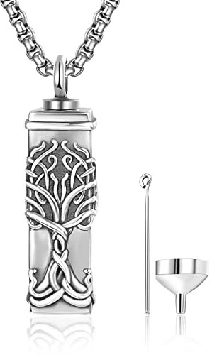 KINGWHYTE Tree of Life Urn Necklace 925 Sterling Silver Ashes Jewellery Celtic Knot Keepsake Ashes Memorial Cremation Jewellery with Funnel Filler for Men Women Dog