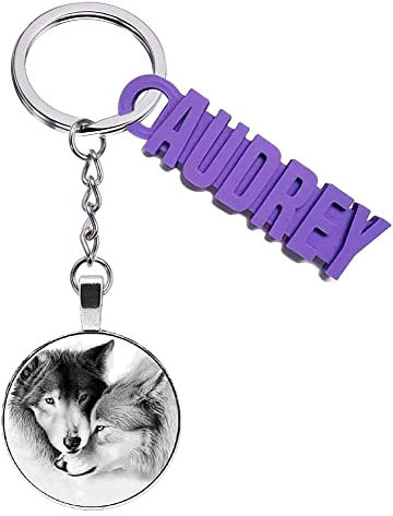 Porte-Clés Original, Porte-Clés Loups, Plusieurs Modèles au Choix, Couple, Amour, Forêt, Nature, Porte-Clés Animaux, Personnalisable, avec ou sans Prénom (Style 4 avec Prénom)